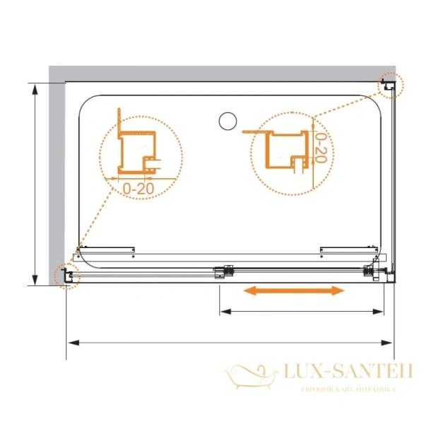 душевой уголок cezares lux-soft-ah-1 lux-soft-w-ah-1-130/80-c-cr-iv 130x80 см, стекло прозрачное