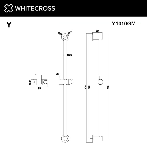 штанга для душа whitecross y1010gm, оружейная сталь