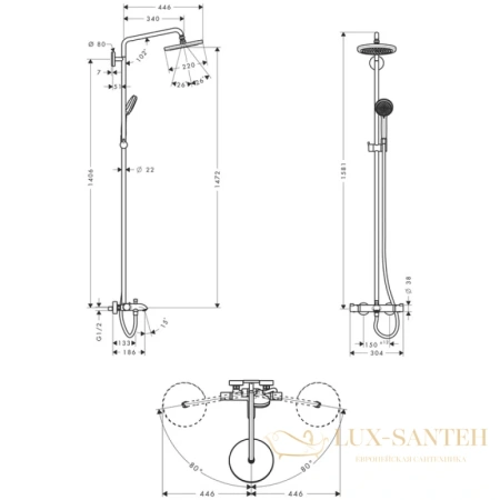 душевая стойка 220 showerpipe для ванны, поворотный держатель 400 мм, ½’ hansgrohe croma 27223000 хром