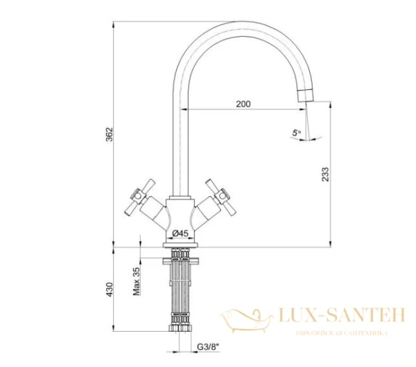 смеситель для кухни e.c.a. quadrille, 102808488ex, цвет золото