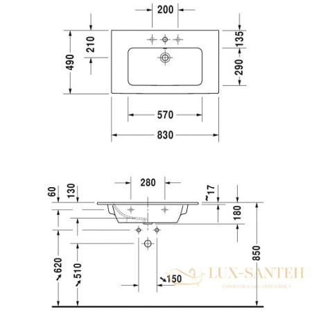 раковина duravit me by starck 2336830000 830х490 мм, белый