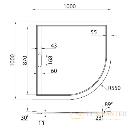 душевой поддон cezares tray as tray-as-r-100-30-w из искусственного камня 100х100, белый