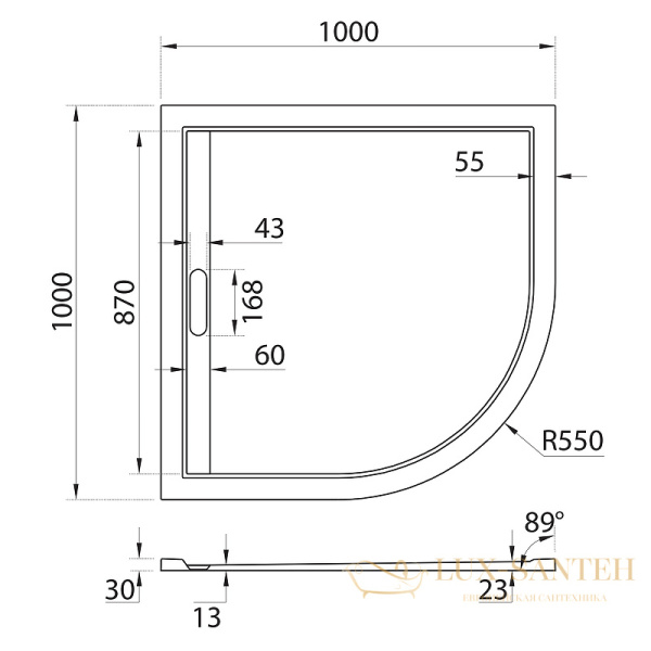 душевой поддон cezares tray as tray-as-r-100-30-w из искусственного камня 100х100, белый