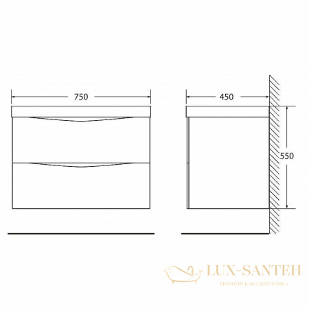 тумба под раковину belbagno marino marino-750-2c-so-rw-p 75 см подвесная, rovere moro