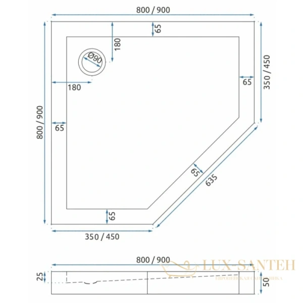 акриловый поддон rea diamond rea-k8544 80х80 см, белый