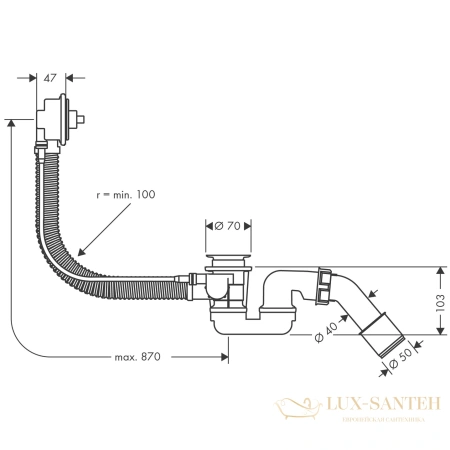 слив-перелив для ванны hansgrohe flexaplus 58141180 скрытая часть, для нестандартных ванн