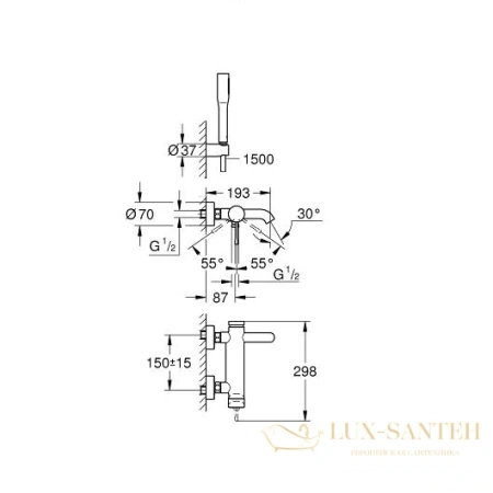 смеситель для ванны grohe essence new 25249001, с душевым набором, хром