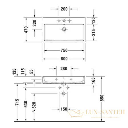 раковина duravit vero air 2350800000 800х470 мм, белый