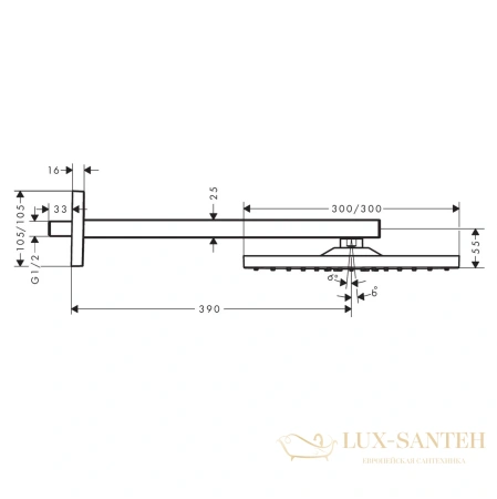 верхний душ hansgrohe raindance е air 300 1jet 26238670 с держателем, черный матовый