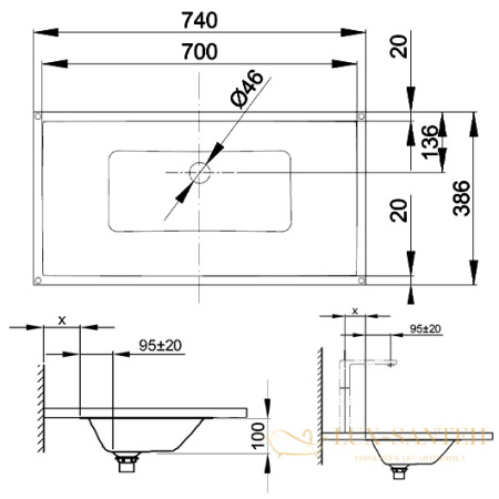 раковина встраиваемая снизу bette loft a231-000 740х386 мм, белый