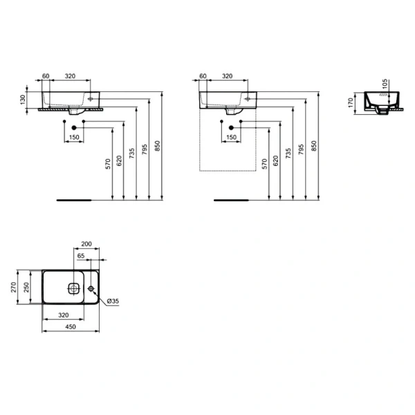 раковина ideal standard strada ii t299401 45х27 см, белый