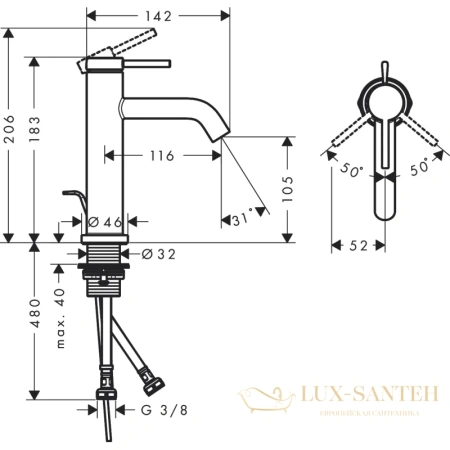 смеситель для раковины hansgrohe tecturis s 73310700 с донным клапаном, белый матовый