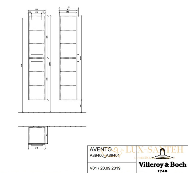 шкаф пенал villeroy & boch avento a89401b4 для ванной комнаты, петли справа, белое стекло