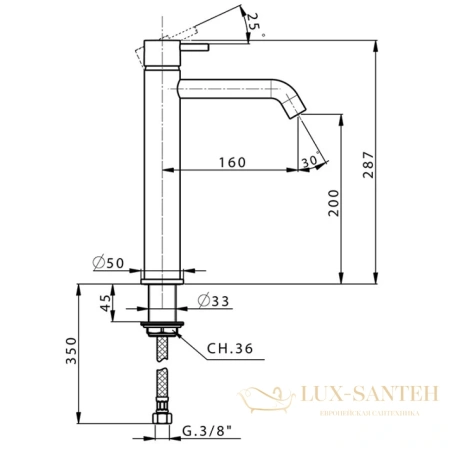 смеситель для раковины cisal less new, ln00354021, h287 мм, без донного клапана, хром