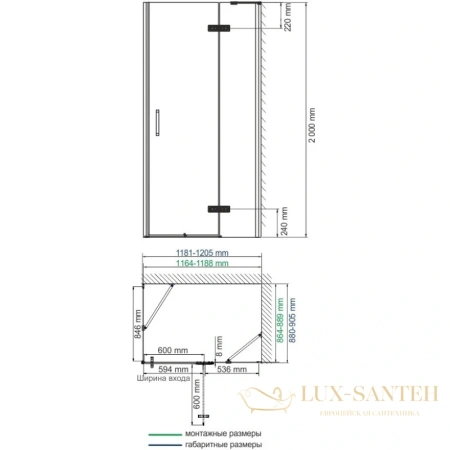 душевой уголок wasserkraft aller black matt 10h07rblack matt 120х90 см 