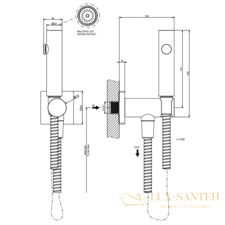 гигиенический душ gessi rilievo 59153.299, черный матовый