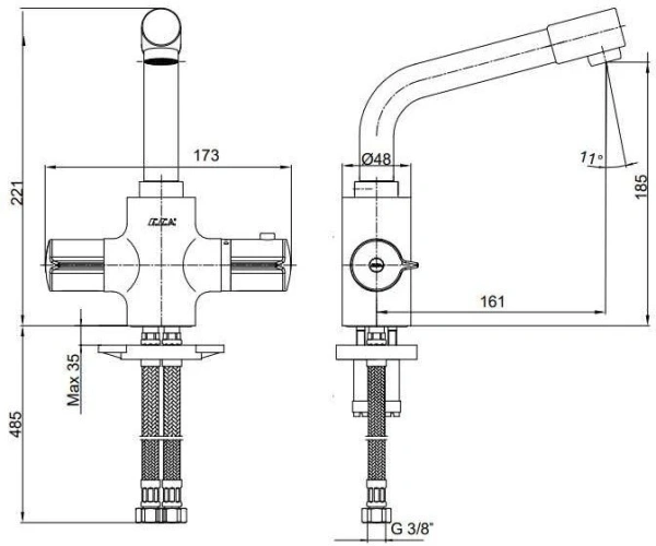 термостат для раковины e.c.a. thermostatic, 102108730ex, цвет хром