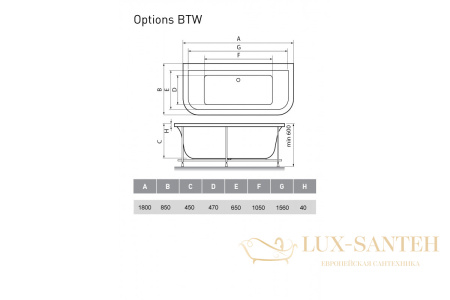 ванна акриловая vayer options btw 180x85