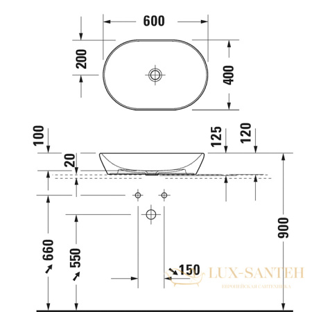 раковина накладная duravit d-neo, 2372601370, 600х400 мм, без перелива, антрацит матовый