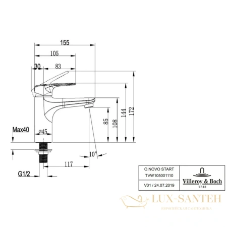 кран для холодной воды villeroy & boch o.novo start tvw10500111061, хром