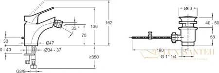 смеситель для биде jacob delafon brive e75763-4-cp