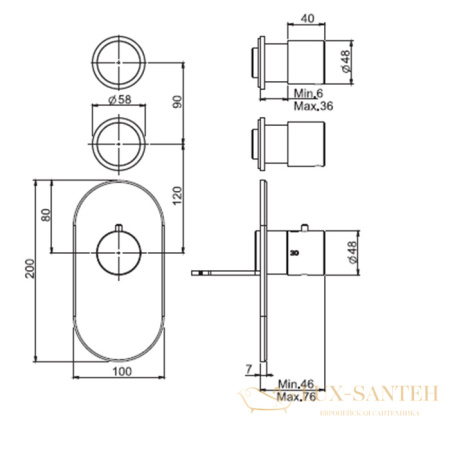 термостат для душа встраиваемый fima carlo frattini fimatherm, f3253x2ns, 2 запорных вентиля, внешняя часть, чёрный матовый