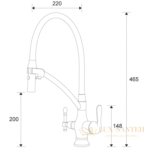 смеситель zorg sanitary zr 347-6 yf для кухни, хром/черный