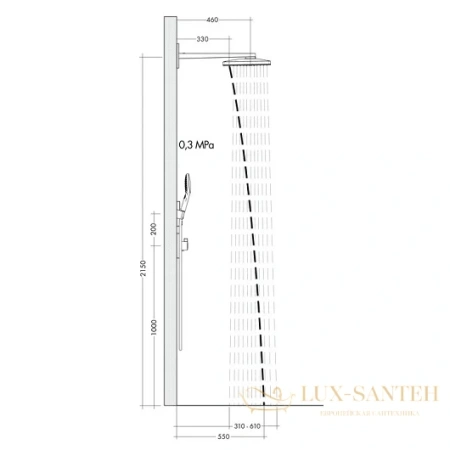 верхний душ hansgrohe rainmaker select 2jet 24005600 с держателем, черное стекло