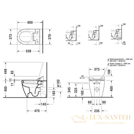 чаша приставного унитаза duravit me by starck 2169590000 для крышки-биде sensowash, белый