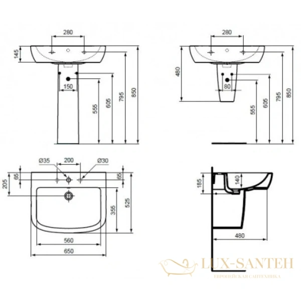 раковина ideal standard tempo t056301 65 см, белый