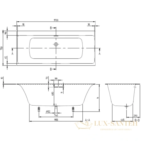 квариловая ванна villeroy & boch subway 3.0 ubq170sbw2dv-01 170х75 см, альпийский белый