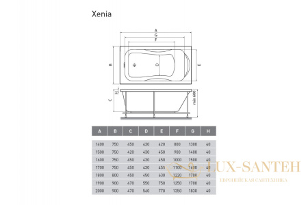 ванна акриловая relisan xenia 200x90