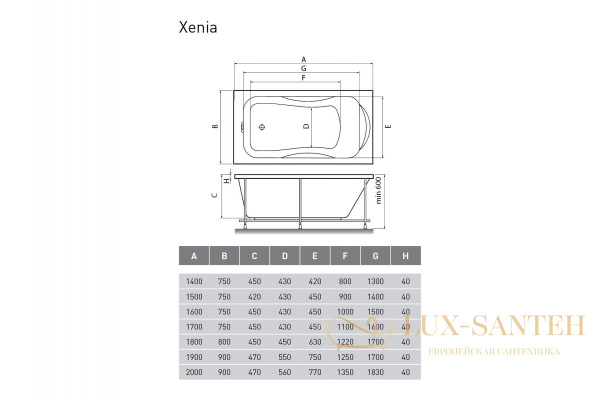 ванна акриловая relisan xenia 150x75