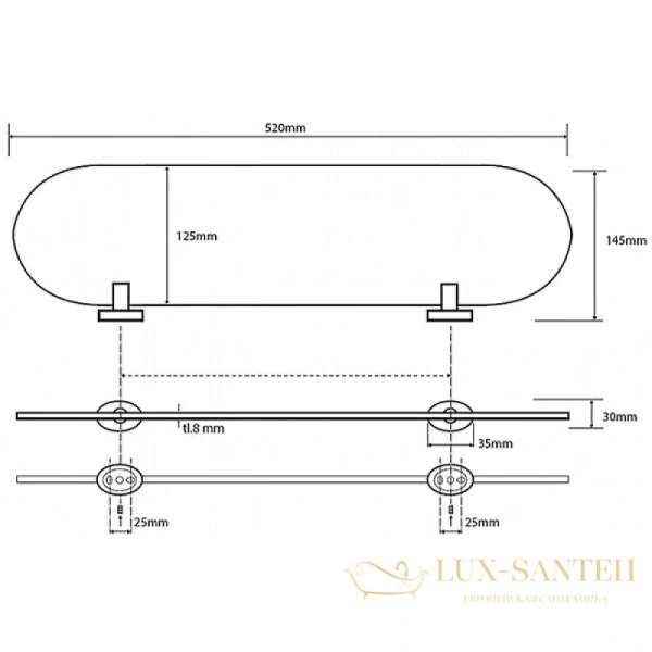 полка стеклянная 52 см bemeta oval 118402031, хром