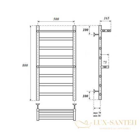 полотенцесушитель 500x800 электрический point артемида pn14158pe п6 c 2 полками, левый/правый хром