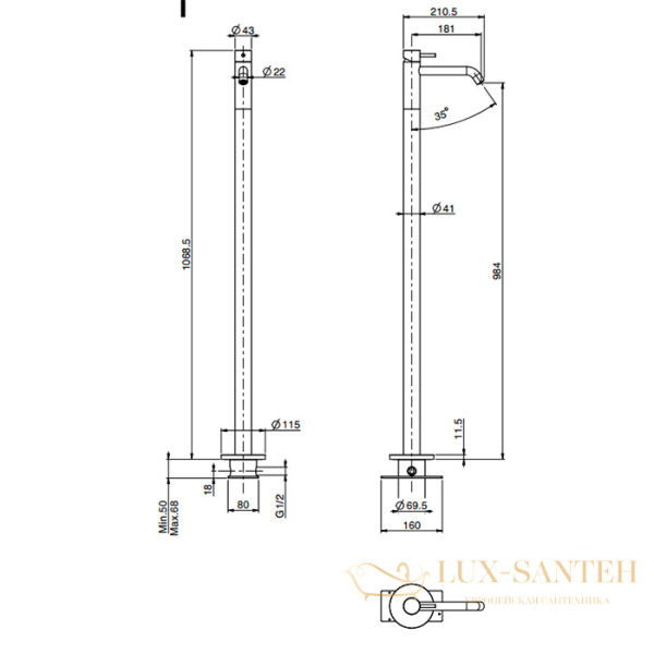 смеситель для раковины напольный fima carlo frattini spillo steel, f3071/pinox, с внутренней частью, inox