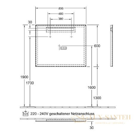 зеркало villeroy & boch more to see one a4308000 800х600 мм, зеркальный