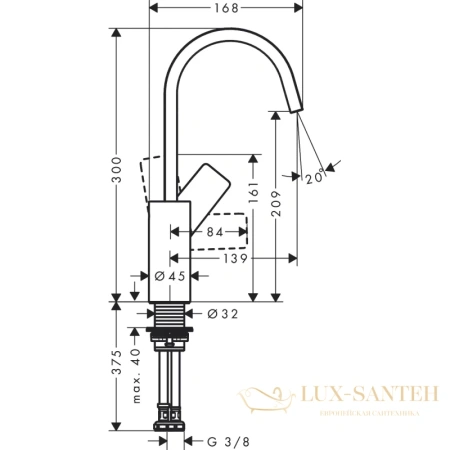 смеситель для раковины hansgrohe vivenis 210 75032700 без сливного гарнитура