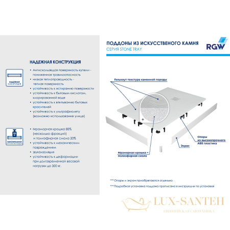 душевой поддон rgw stone tray 16152914-10 из искусственного камня st-co 140x90, бетон