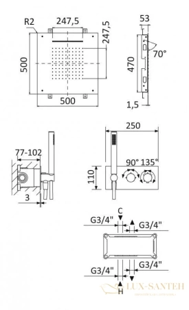 душевой комплект cezares leaf leaf-dsis-t-50-01 500 мм, хром