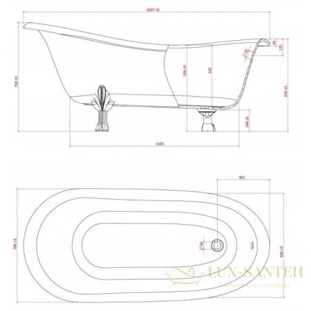 ванна astra-form роксбург 01010032 из литого мрамора 170х79 см, белые ноги, белый