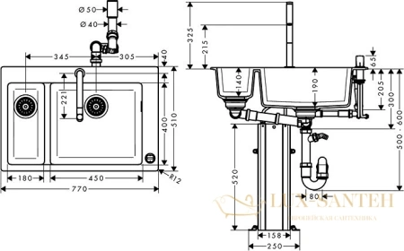 кухонная мойка с встроенным смесителем hansgrohe c51-f635-09 77x51 43220000