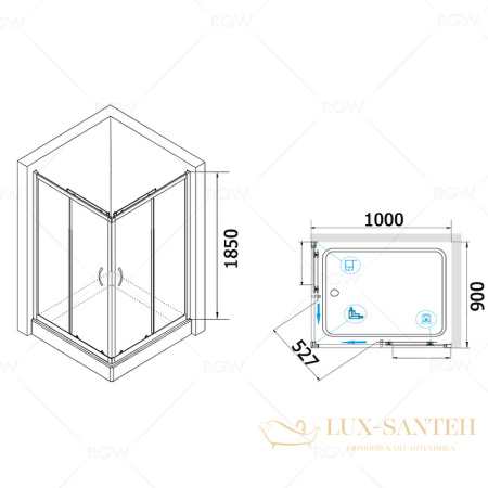 душевой уголок rgw passage 020814690-11 pa-146 100х90, профиль хром, стекло прозрачное