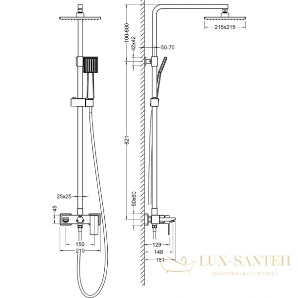 душевая система timo selene sx-1030/17 215 мм, золотой матовый