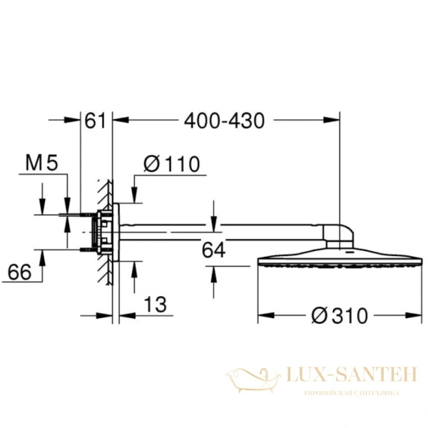 верхний душ grohe rainshower smartactive 22123kf0 310 мм, с кронштейном, 2 режима, черный матовый