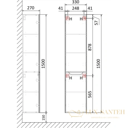 пенал jorno wood wood.04.150/p/gr r подвесной, серый матовый 