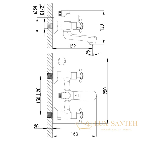 смеситель lemark partner lm6542c для ванны, хром