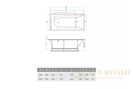 ванна акриловая vayer boomerang (eh) 190x90 l