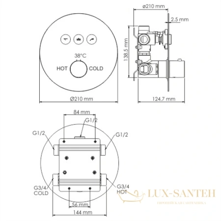 душевой комплект wasserkraft dinkel a175817 thermo 400 мм, хром