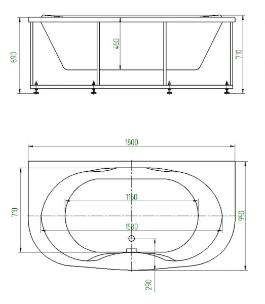 акриловая ванна aquatek мелисса 180x95 mel180-0000011 фронтальный+боковые экраны 2 шт.